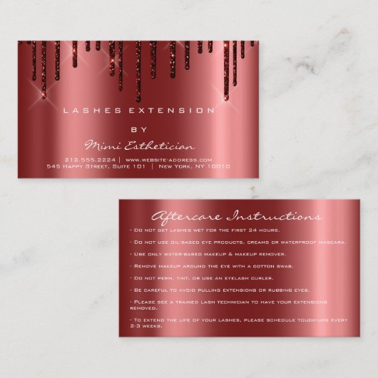 Nazorginstructies Lash Burgundy Drips Spark Visitekaartje (Voorkant / Achterkant)