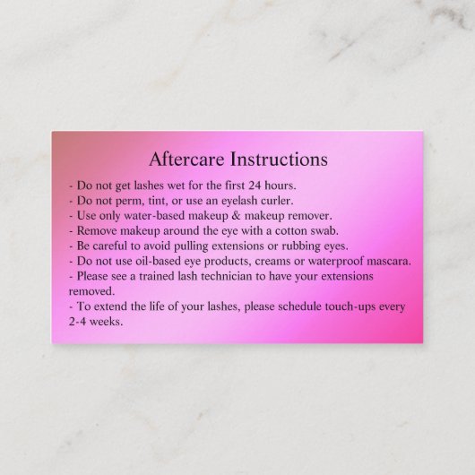 Nazorginstructies Lash Gold Drips Spark Visitekaartje (Achterkant)