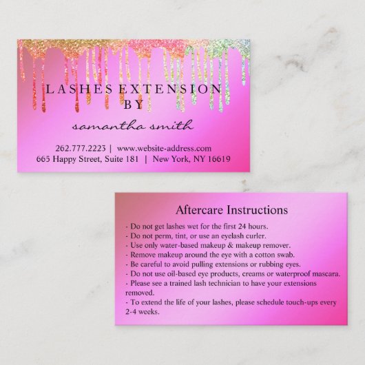 Nazorginstructies Lash Gold Drips Spark Visitekaartje (Voorkant / Achterkant)