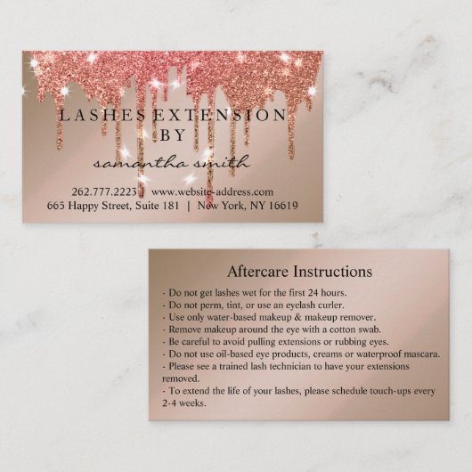 Nazorginstructies Lash Gold Drips Spark Visitekaartje (Voorkant / Achterkant)