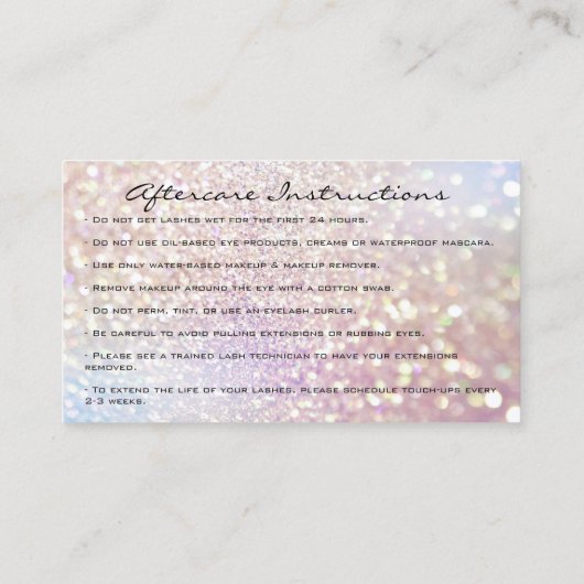 Nazorginstructies Lash Roos Drift holografisch Visitekaartje (Achterkant)