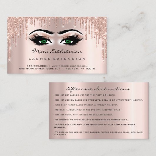 Nazorginstructies Lash Roos Drijft groene ogen Visitekaartje (Voorkant / Achterkant)