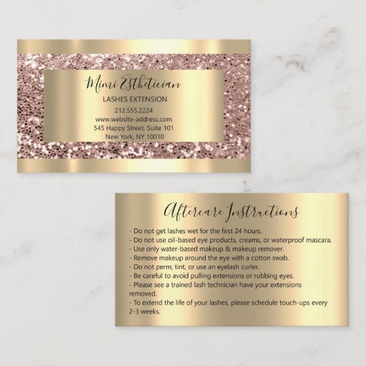 Nazorginstructies Lash Roos Gold Blush Framed Visitekaartje (Voorkant / Achterkant)