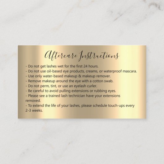 Nazorginstructies Lash Roos Gold Blush Framed Visitekaartje (Achterkant)