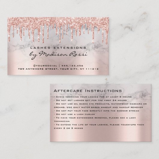 Nazorginstructies Lash Roos Gold Drips Marmer Visitekaartje (Voorkant / Achterkant)