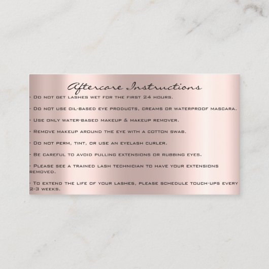 Nazorginstructies Lash Roos Gold Drips Vonk Visitekaartje (Achterkant)