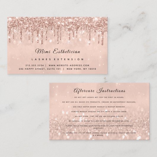 Nazorginstructies Lash Roos Gold Drips Vonk Visitekaartje (Voorkant / Achterkant)