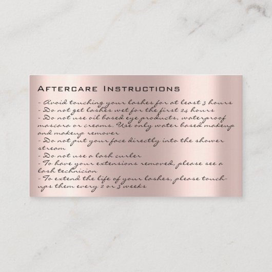 Nazorginstructies Lash Roos Gold Drips Vonk Visitekaartje (Achterkant)