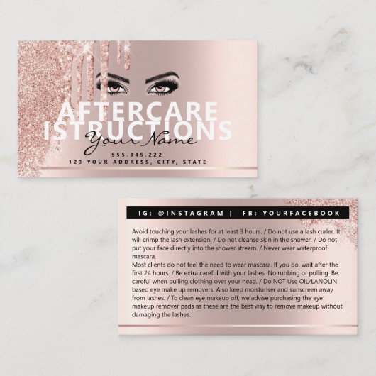 Nazorginstructies Lash Roos Gold Drips Vonk Visitekaartje (Voorkant / Achterkant)