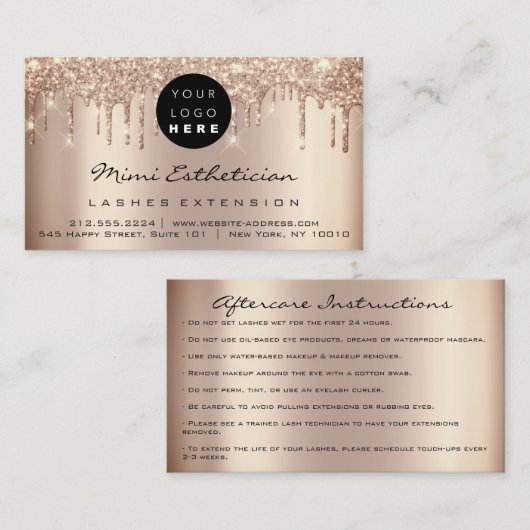 Nazorginstructies Lash Roos Gold Drivers Logo Visitekaartje (Voorkant / Achterkant)