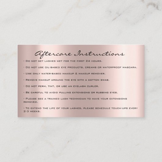 Nazorginstructies Lash Roos Gold Drives Gloss Visitekaartje (Achterkant)