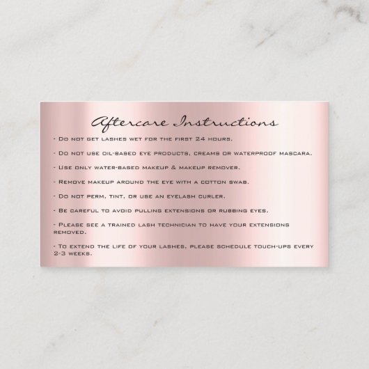 Nazorginstructies Lash Roos Gold Drives Roze Visitekaartje (Achterkant)