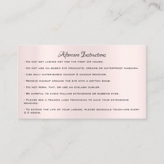Nazorginstructies Lash Roos Gold Drives Roze Visitekaartje (Achterkant)