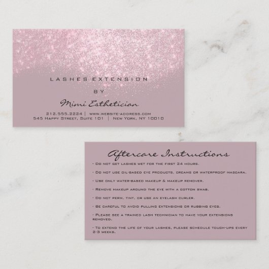 Nazorginstructies Lash Roos Gold Drives Roze Visitekaartje (Voorkant / Achterkant)