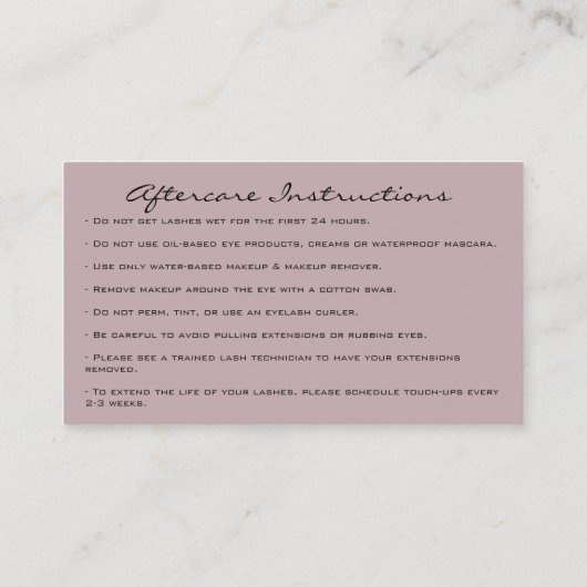 Nazorginstructies Lash Roos Gold Drives Roze Visitekaartje (Achterkant)