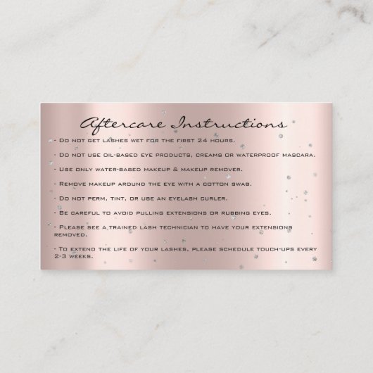 Nazorginstructies Lash Roos Gold Drives Silver Visitekaartje (Achterkant)
