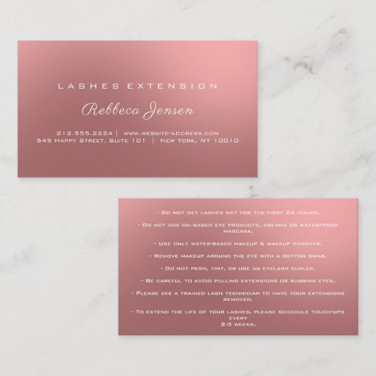 Nazorginstructies Lash Roos Gold Sparkling Visitekaartje (Voorkant / Achterkant)