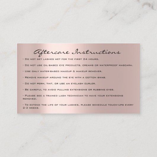 Nazorginstructies Lash Roos Holograaf Unicorn Visitekaartje (Achterkant)