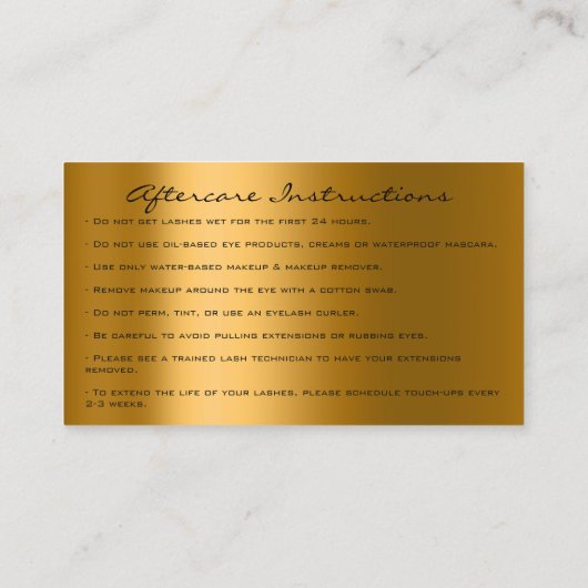 Nazorginstructies Lash Roos Holografen Gold Visitekaartje (Achterkant)
