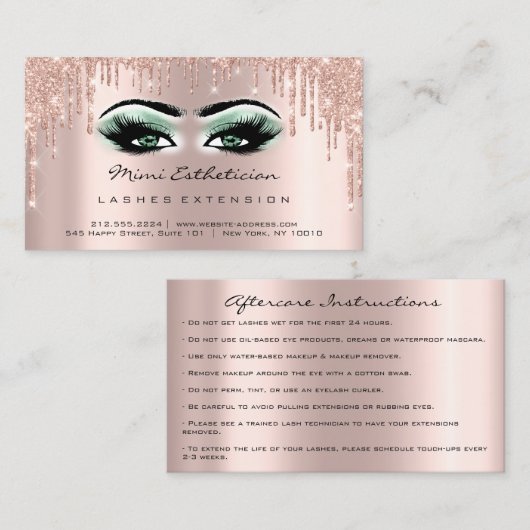 Nazorginstructies Lash Roos rokergroene ogen Visitekaartje (Voorkant / Achterkant)