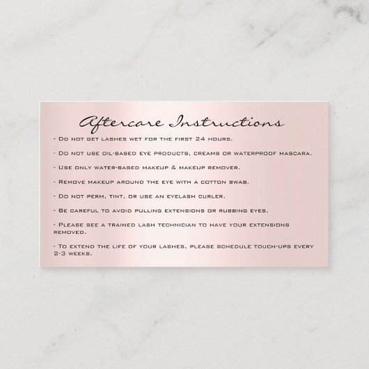 Nazorginstructies Lash Roos Unieke schijven Visitekaartje (Achterkant)