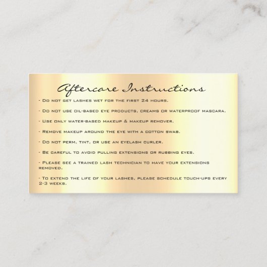 Nazorginstructies Lash Soft Gold Drivers Logo Visitekaartje (Achterkant)