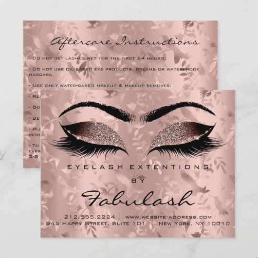 Nazorginstructies Lashes Extension Roos Birds Briefkaart (Voorkant / Achterkant)