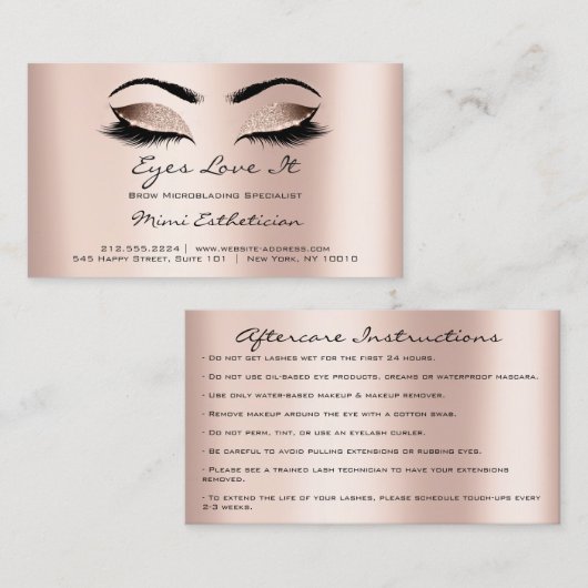 Nazorginstructies Lashes Extension Roos Gold Visitekaartje (Voorkant / Achterkant)
