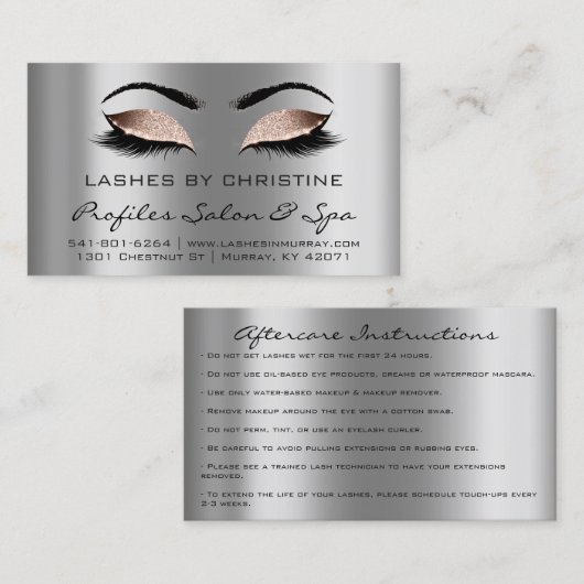 Nazorginstructies Lashes Extension Roos Grey Visitekaartje (Voorkant / Achterkant)