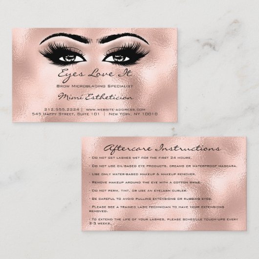 Nazorginstructies Lashes Extension Roos Skinn Visitekaartje (Voorkant / Achterkant)