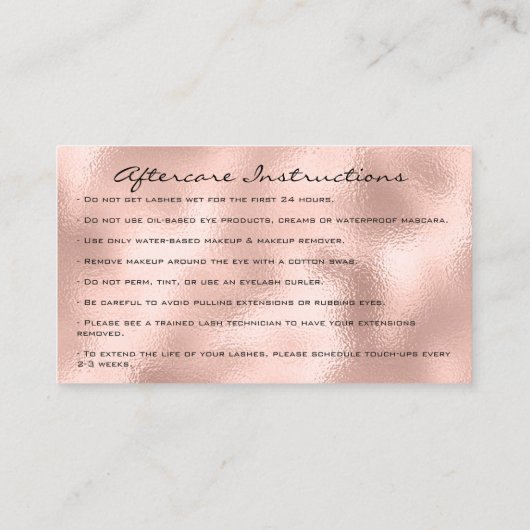 Nazorginstructies Lashes Extension Roos Skinn Visitekaartje (Achterkant)