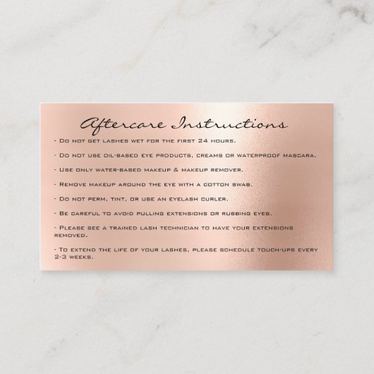 Nazorginstructies Lashes Extension Roos Spark Visitekaartje (Achterkant)