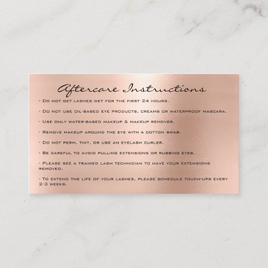 Nazorginstructies Lashes Extension Sparkly Visitekaartje (Achterkant)