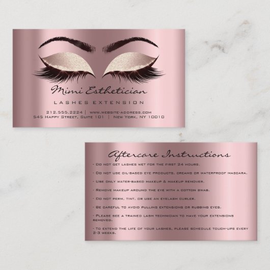 Nazorginstructies Lashes Vonk Glitter Roos Visitekaartje (Voorkant / Achterkant)