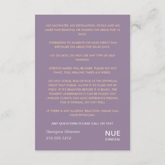 Nazorginstructies Logo vrouwen Lichaam Paarse Advieskaart (Achterkant)