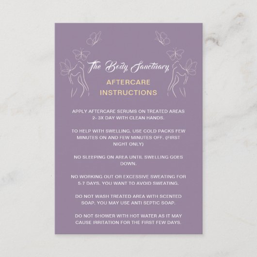 Nazorginstructies Logo vrouwen Lichaam Paarse Advieskaart (Voorkant)