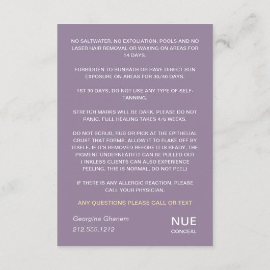 Nazorginstructies Logo vrouwen Lichaam Paarse Advieskaart (Achterkant)