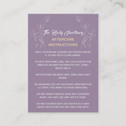 Nazorginstructies Logo vrouwen Lichaam Paarse Visitekaartje (Voorkant)