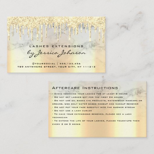 Nazorginstructies Luxe Gouden Glitter Druppels Visitekaartje (Voorkant / Achterkant)