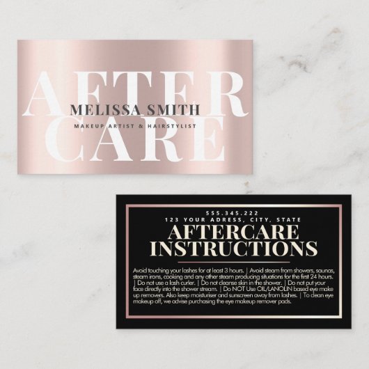 Nazorginstructies Modern Lash Roos Gold Kaart Afsprakenkaartje (Voorkant / Achterkant)