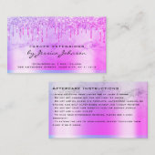 Nazorginstructies Paarse Glossy Glitter Druppels Visitekaartje (Voorkant / Achterkant)