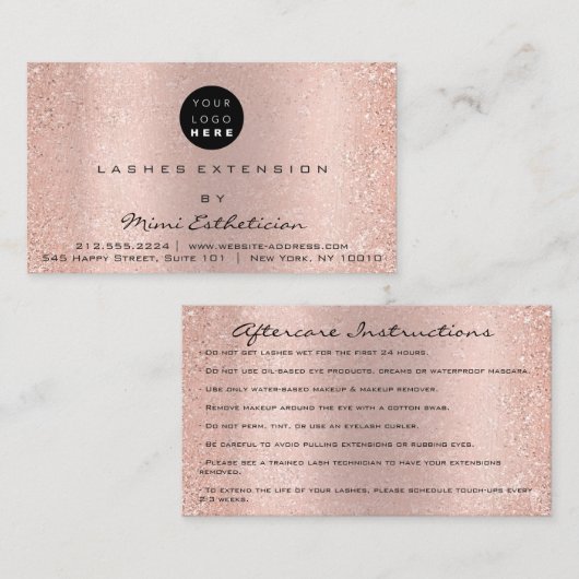 Nazorginstructies Roos Roze Logo Visitekaartje (Voorkant / Achterkant)