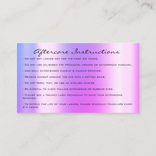 Nazorginstructies - Roze schijven met een reserveg Visitekaartje (Achterkant)