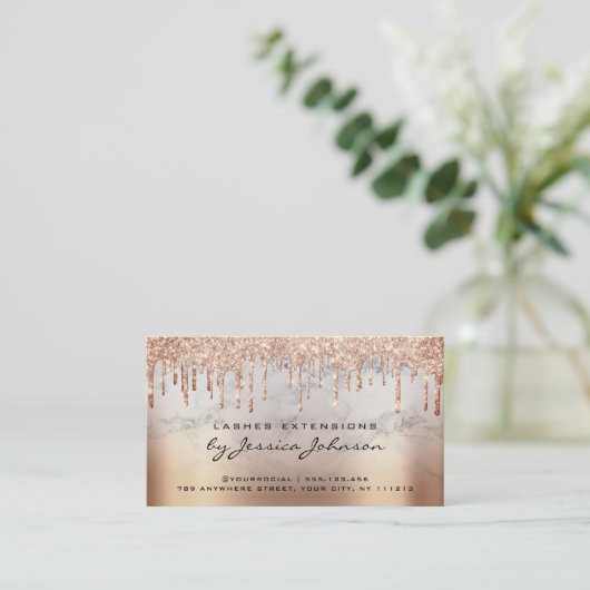 Nazorginstructies Tan Bronze Glitter Druppels Visitekaartje (Staand voorkant)
