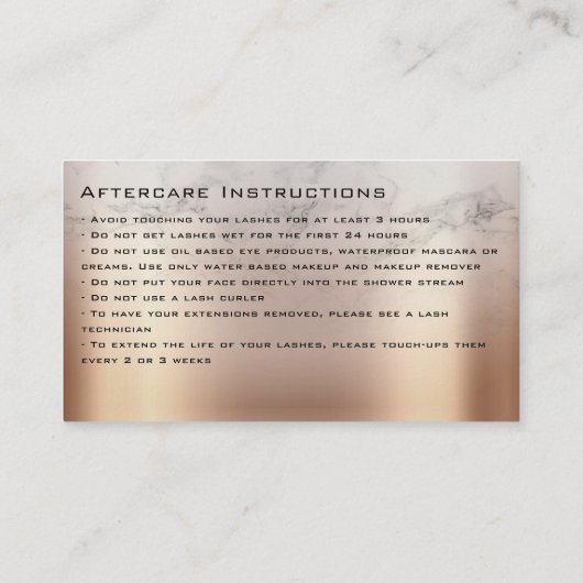 Nazorginstructies Tan Bronze Glitter Druppels Visitekaartje (Achterkant)