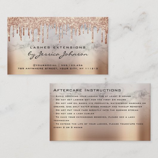 Nazorginstructies Tan Bronze Glitter Druppels Visitekaartje (Voorkant / Achterkant)