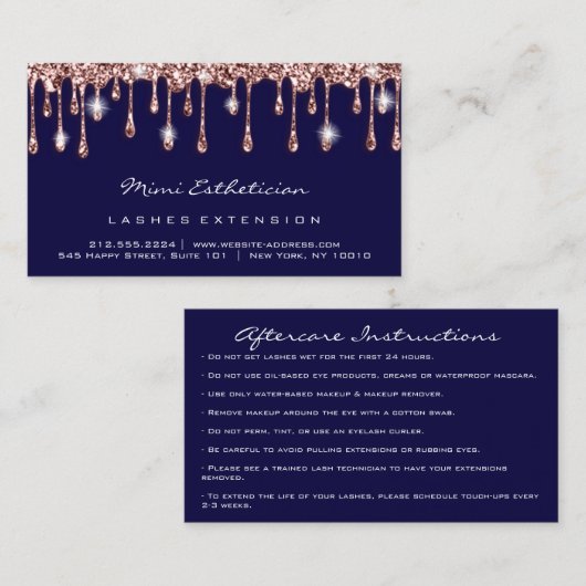 Nazorginstructies Uitslag Roos Glitter Drip marine Visitekaartje (Voorkant / Achterkant)