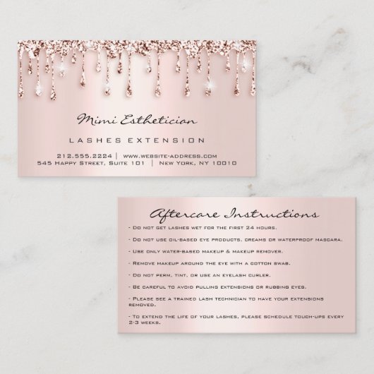 Nazorginstructies Uitslag Roos Glitter DripBlush Visitekaartje (Voorkant / Achterkant)