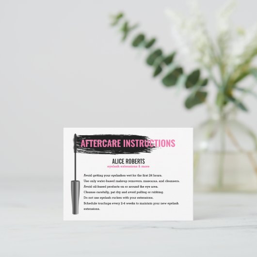 Nazorginstructies voor de eyelashes-beenbalk visitekaartje (Staand voorkant)