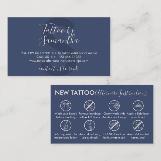 Nazorginstructies voor de nazorg van de Navy Body  Visitekaartje (Voorkant / Achterkant)